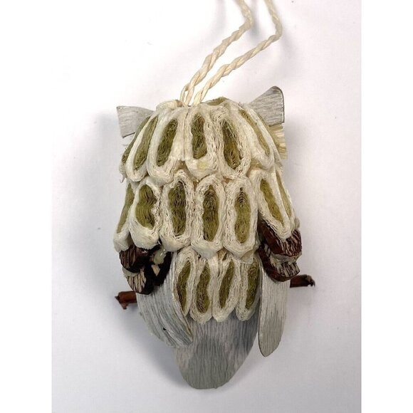 Lot 6 Bird Themed Rustic Holiday CHRISTMAS TREE ORNAMENTS Owl Birdhouse Beige - Picture 9 of 9